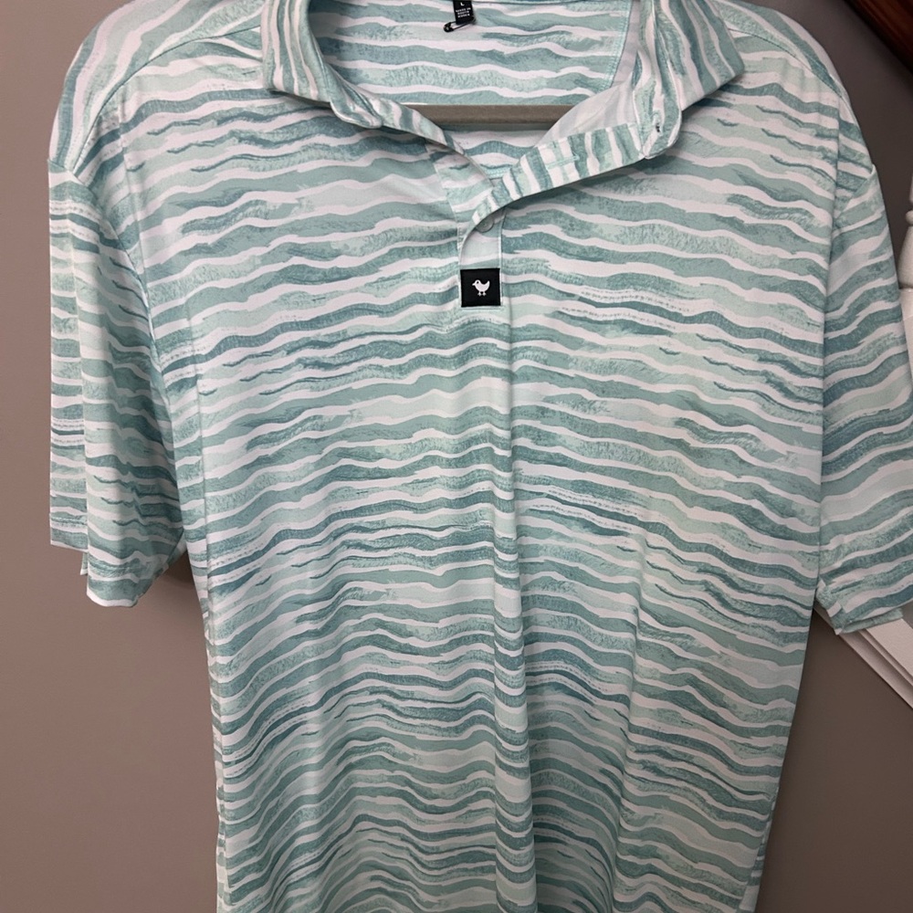 Bad Birdie Aqua Wave Pattern Polo Shirt